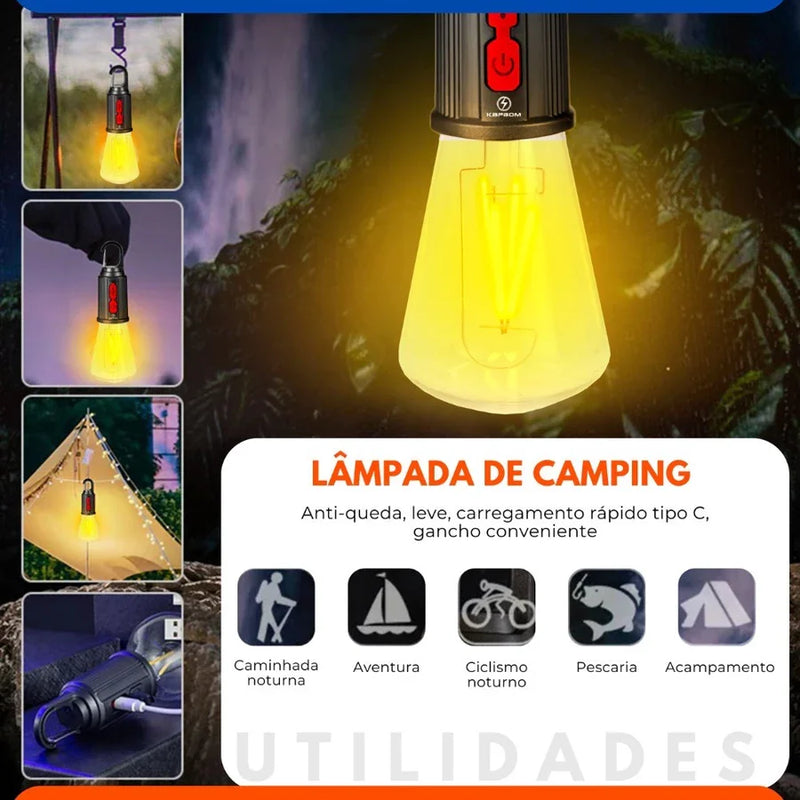 Lâmpada Recarregável Para Barraca De Acampamento E Pesca Luz Portátil Usb de Pendurar